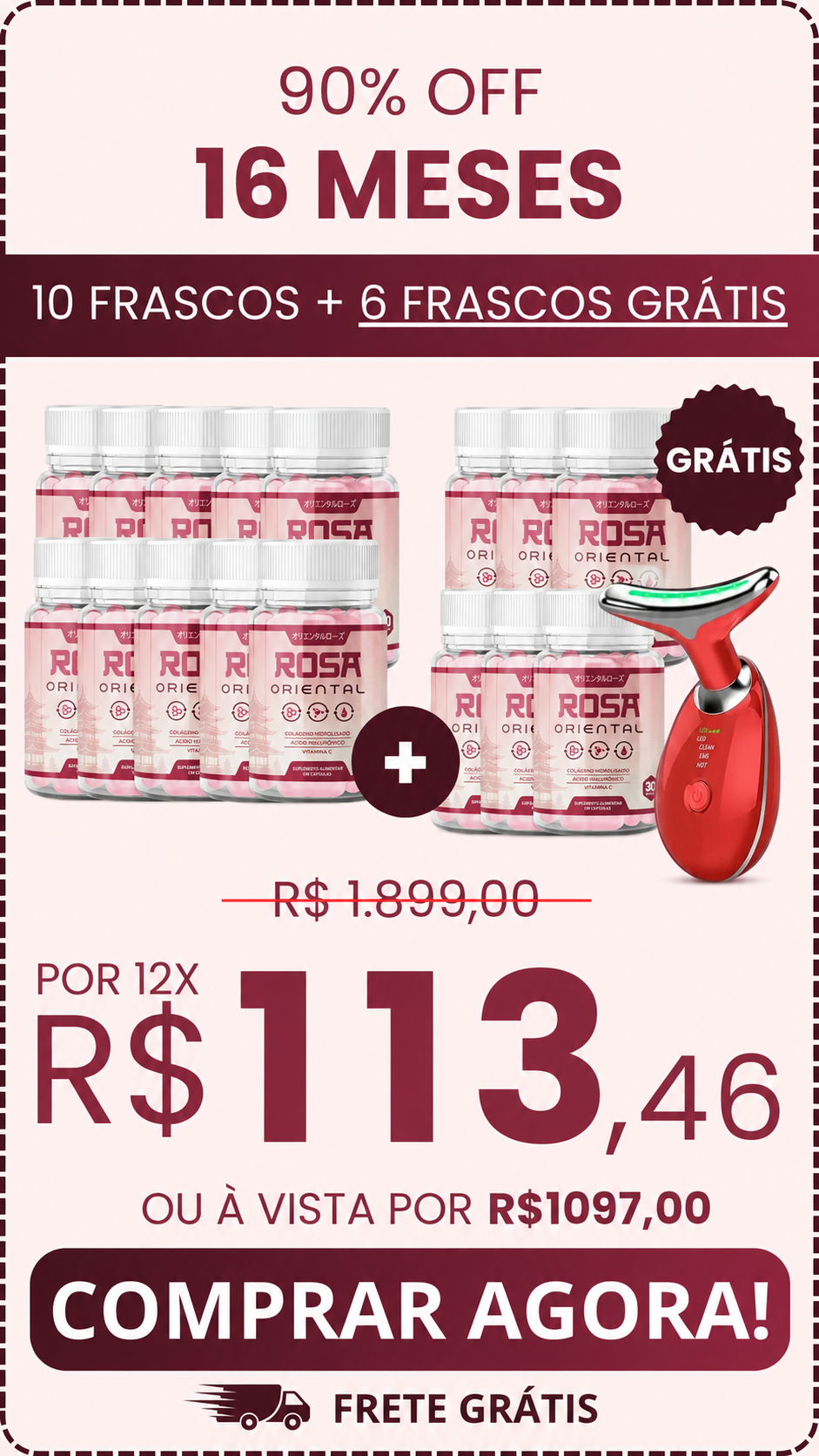 Kit Rosa Oriental para 16 meses, com 10 frascos e mais 6 grátis