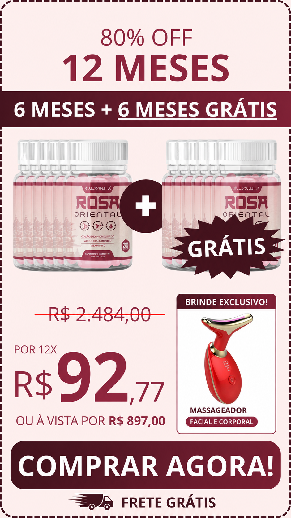 Kit Rosa Oriental para 12 meses, com 6 frascos e mais 6 grátis